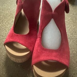 Corkys Red Suede Wedge Sandals